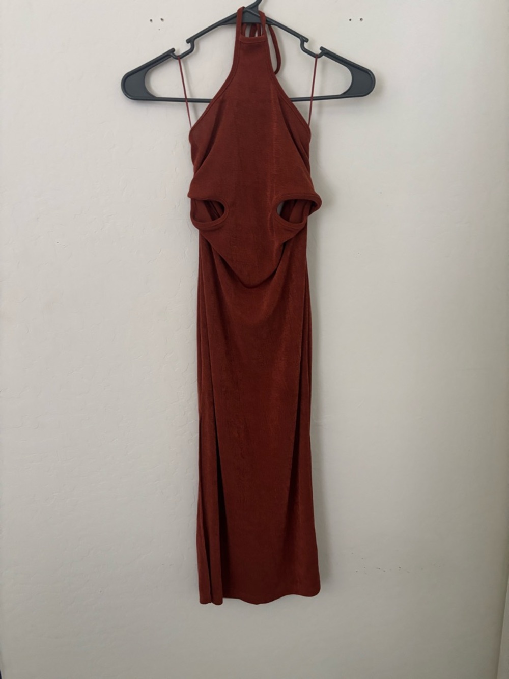 Endless Blu Rust Burnt Orange Halter Cutout Midi Dress Small